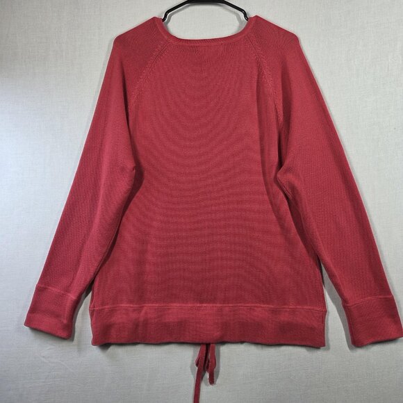 Eddie Bauer Sweater Womens XL Pink Cotton Knit Kangaroo Pocket Drawstring Hem - Picture 2 of 11